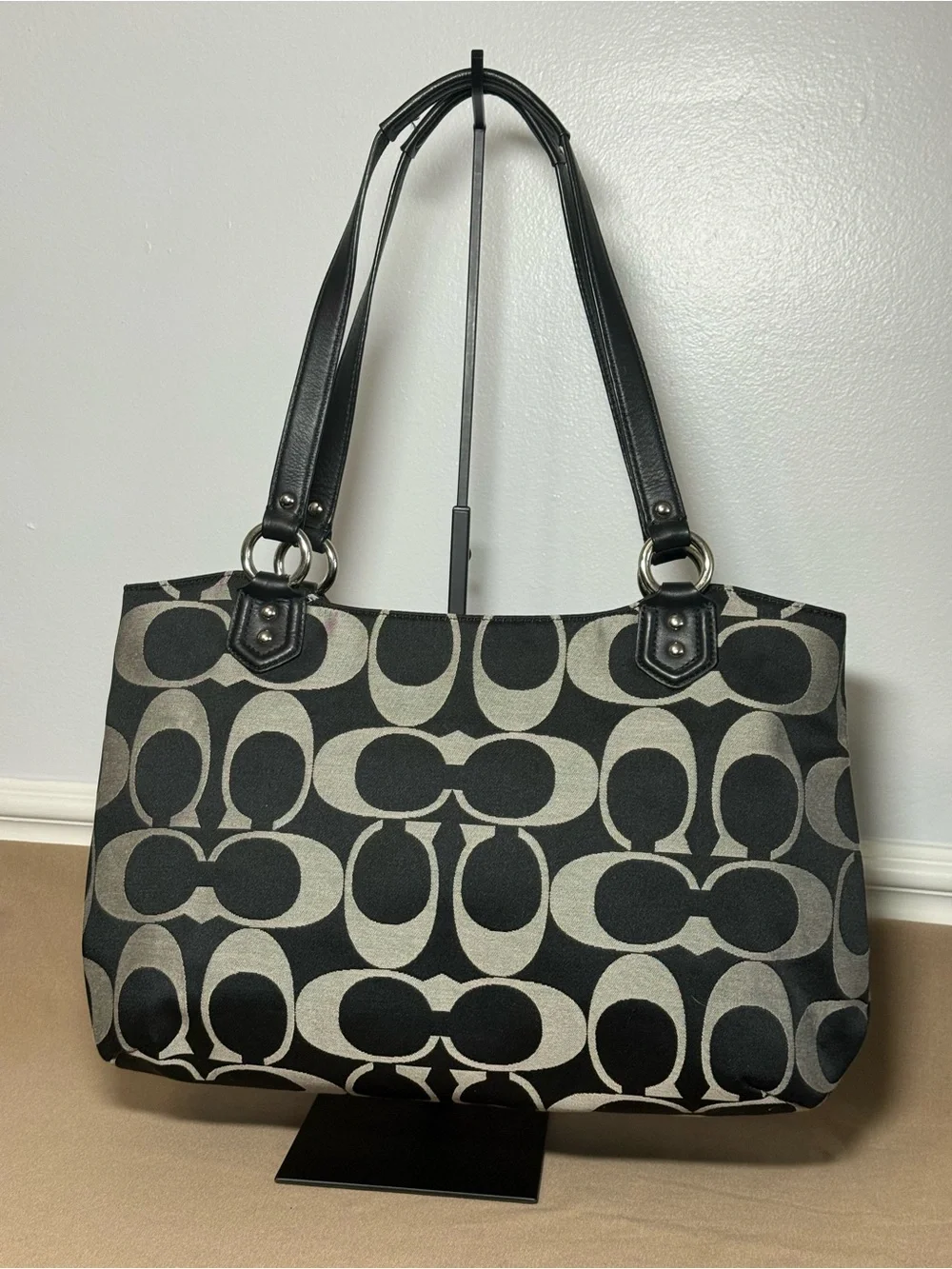✨ Authentic Vintage Coach Op Art Signature Tote✨Black & Gray| F25994 | Y2K Era